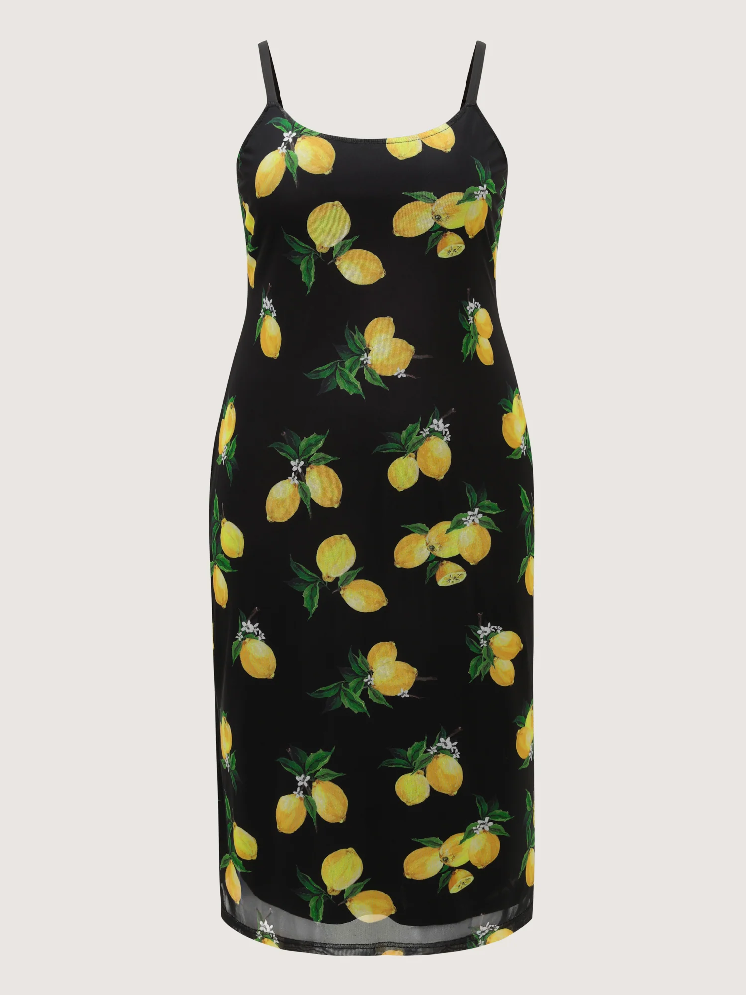 Lemon Print Stretchy Mesh Knit Midi Dress - Image 8