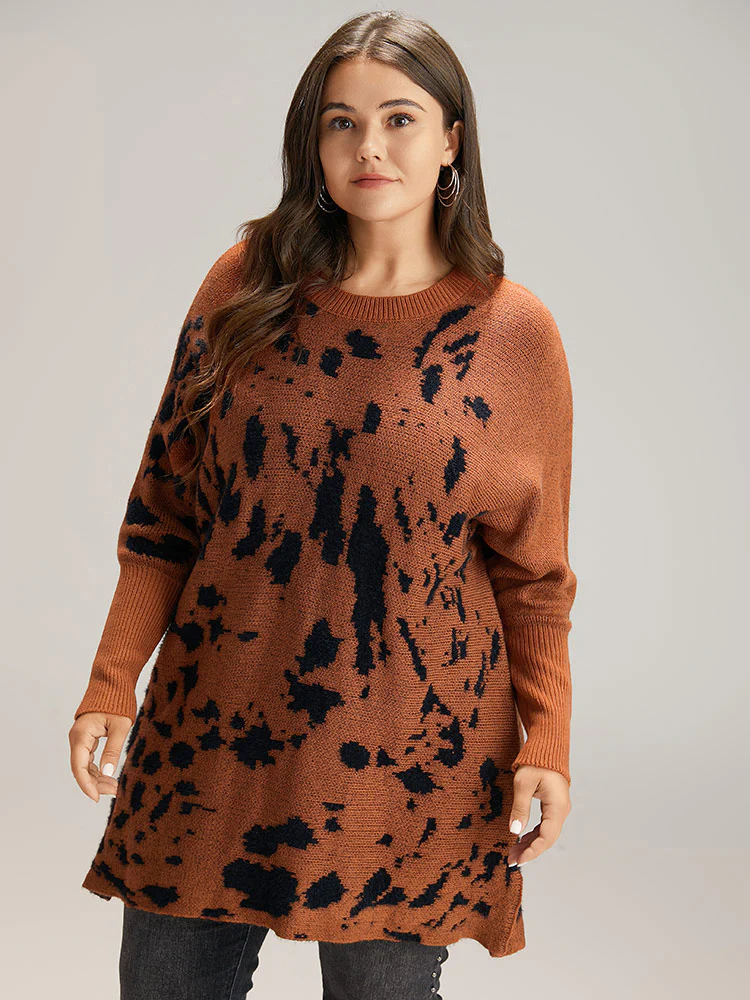 Leopard Batwing Sleeve Split Hem Pullover - Image 4