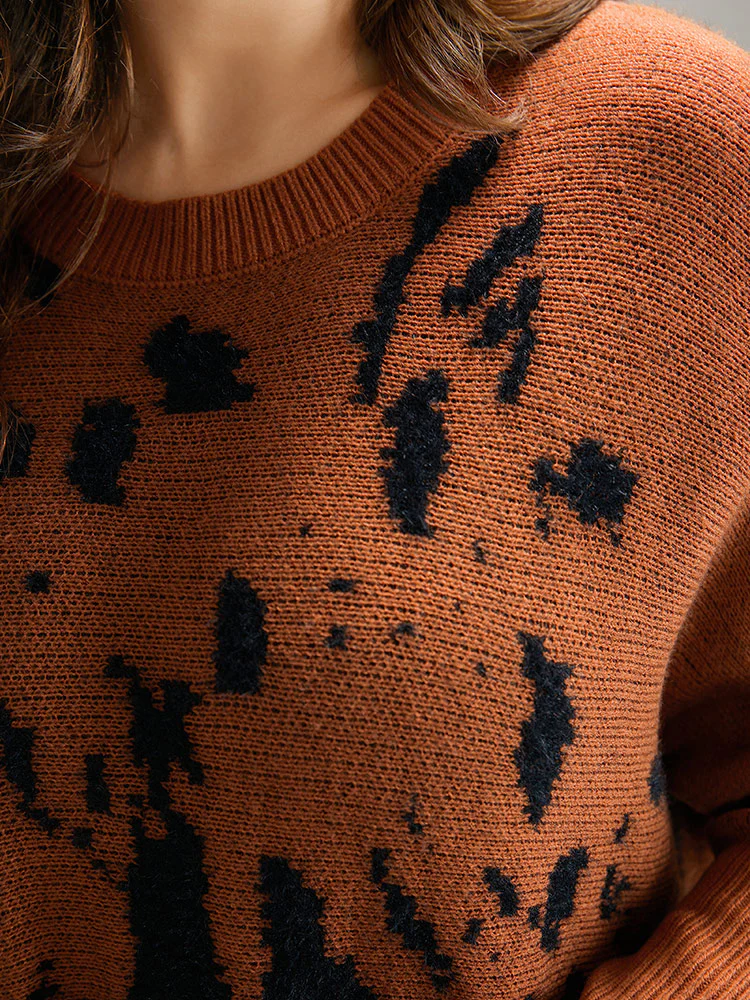 Leopard Batwing Sleeve Split Hem Pullover - Image 7