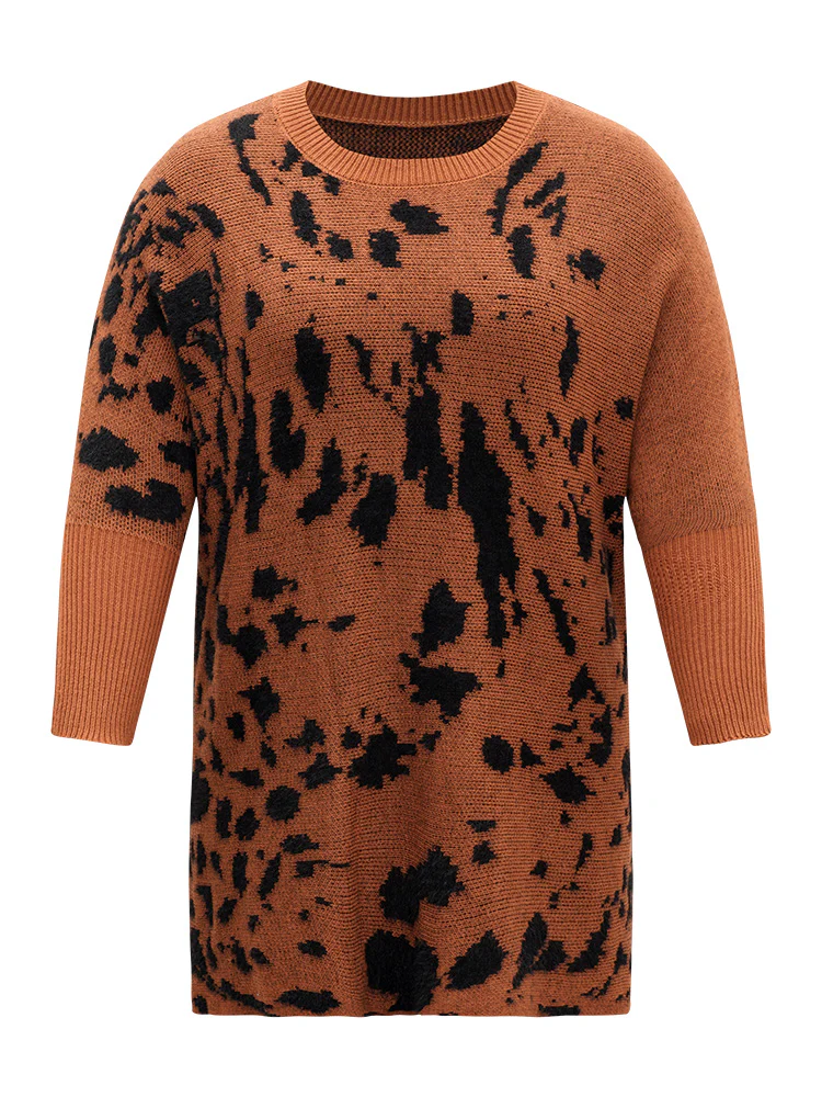 Leopard Batwing Sleeve Split Hem Pullover - Image 8