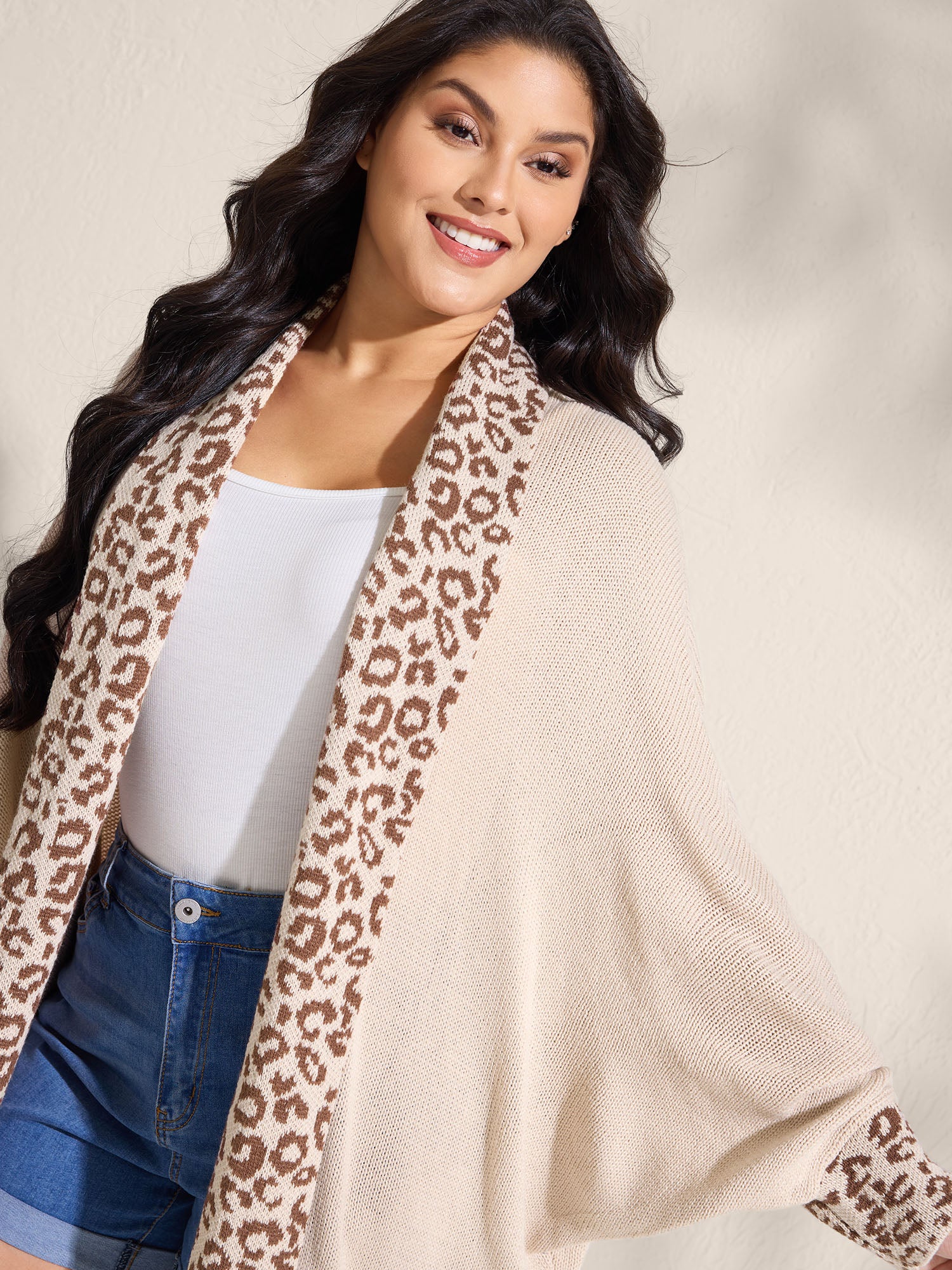 Leopard Collar Dolman Sleeve Knit Cardigan - Image 2