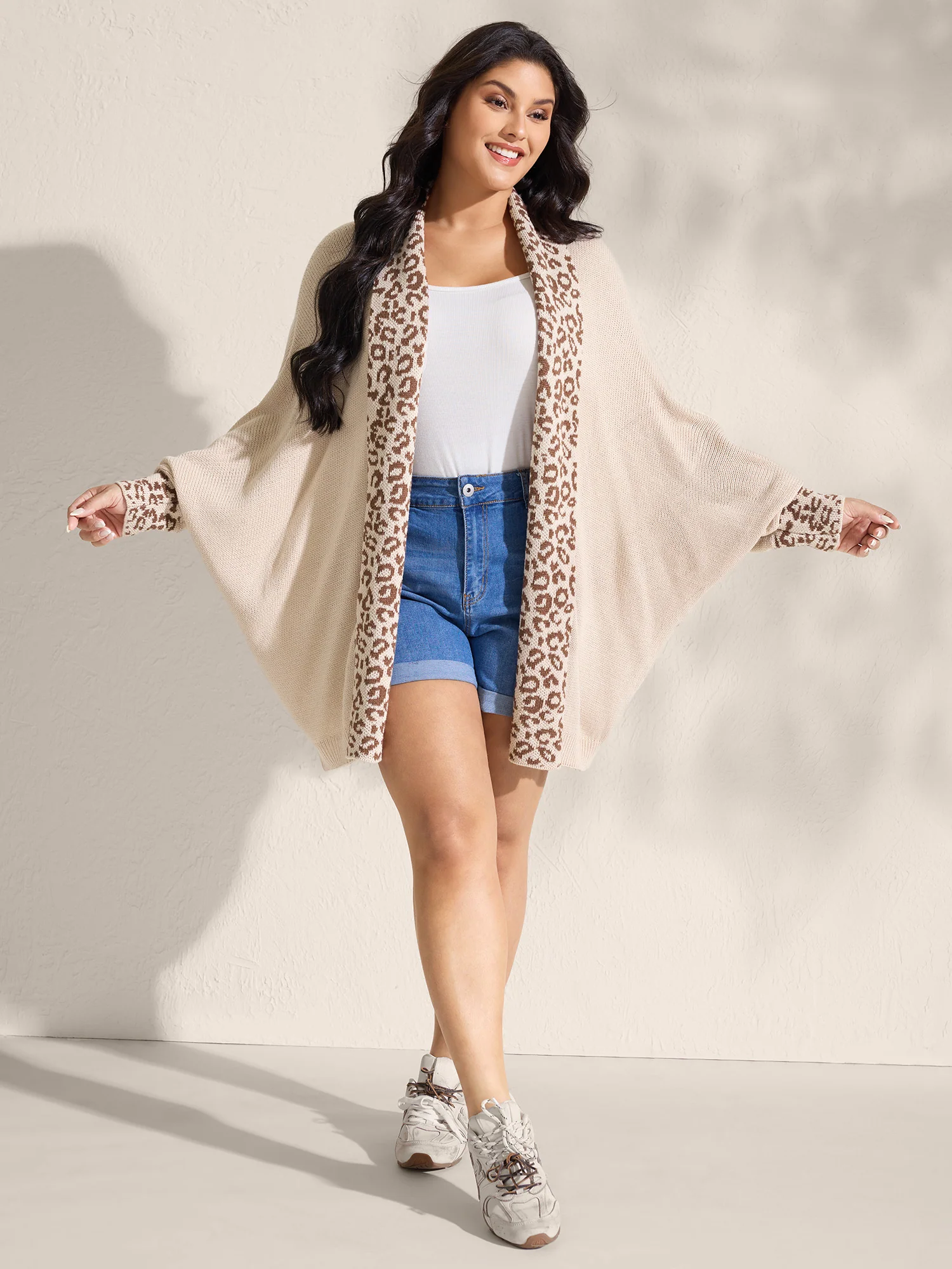 Leopard Collar Dolman Sleeve Knit Cardigan - Image 3