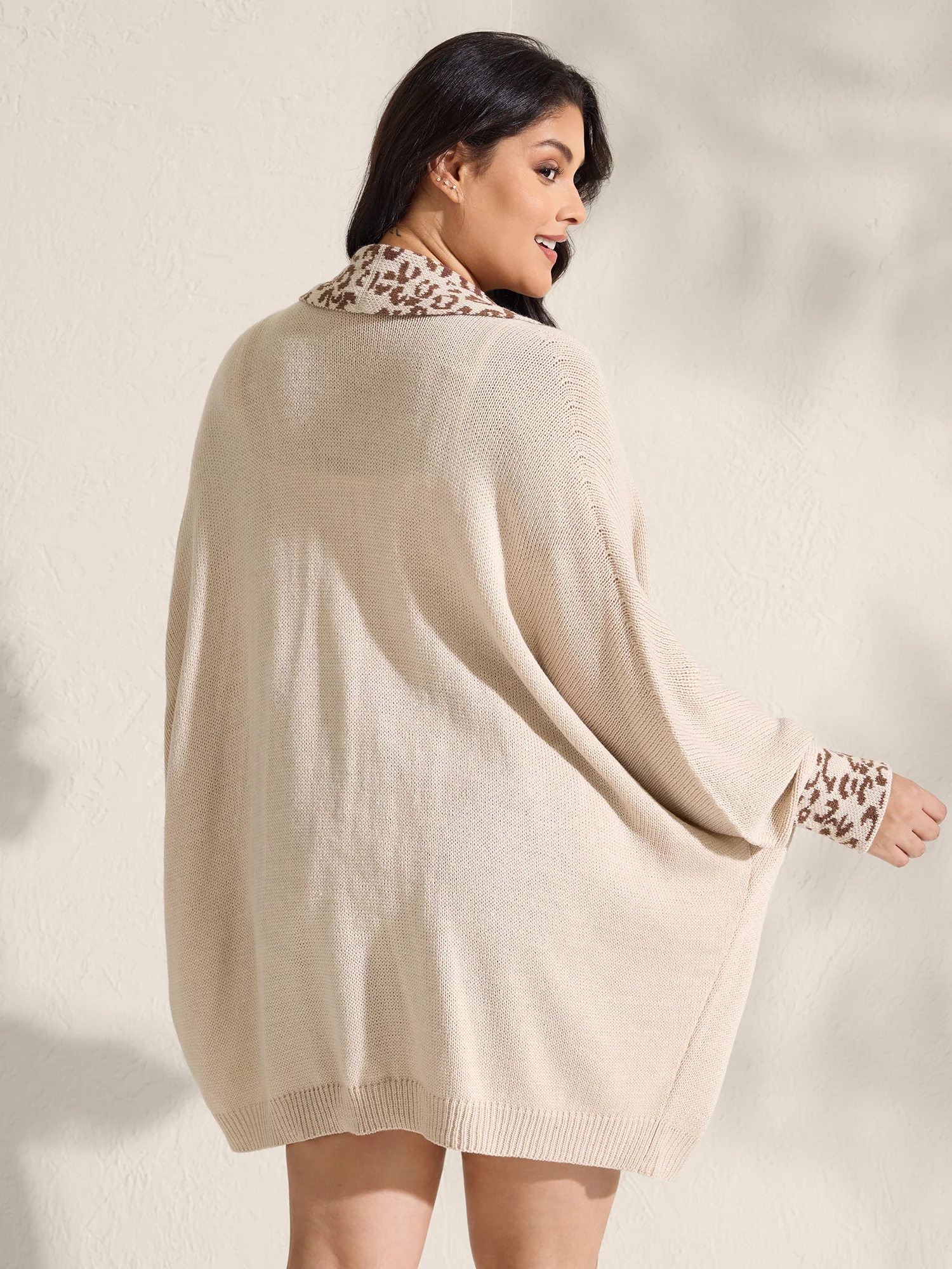 Leopard Collar Dolman Sleeve Knit Cardigan - Image 4