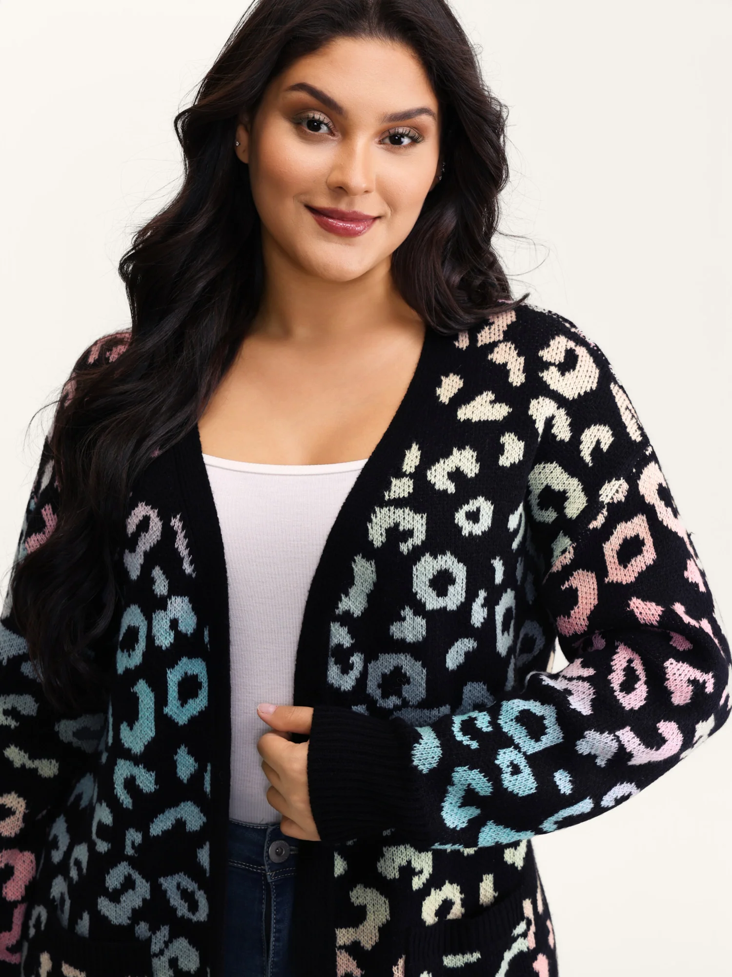 Leopard Colorful Print Open-Front Cardigan - Image 2