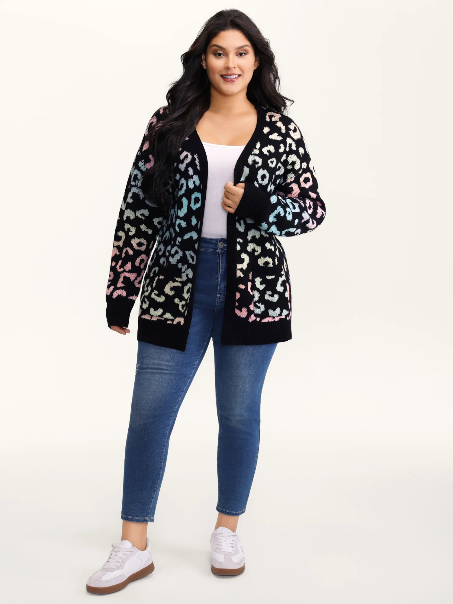 Leopard Colorful Print Open-Front Cardigan - Image 3