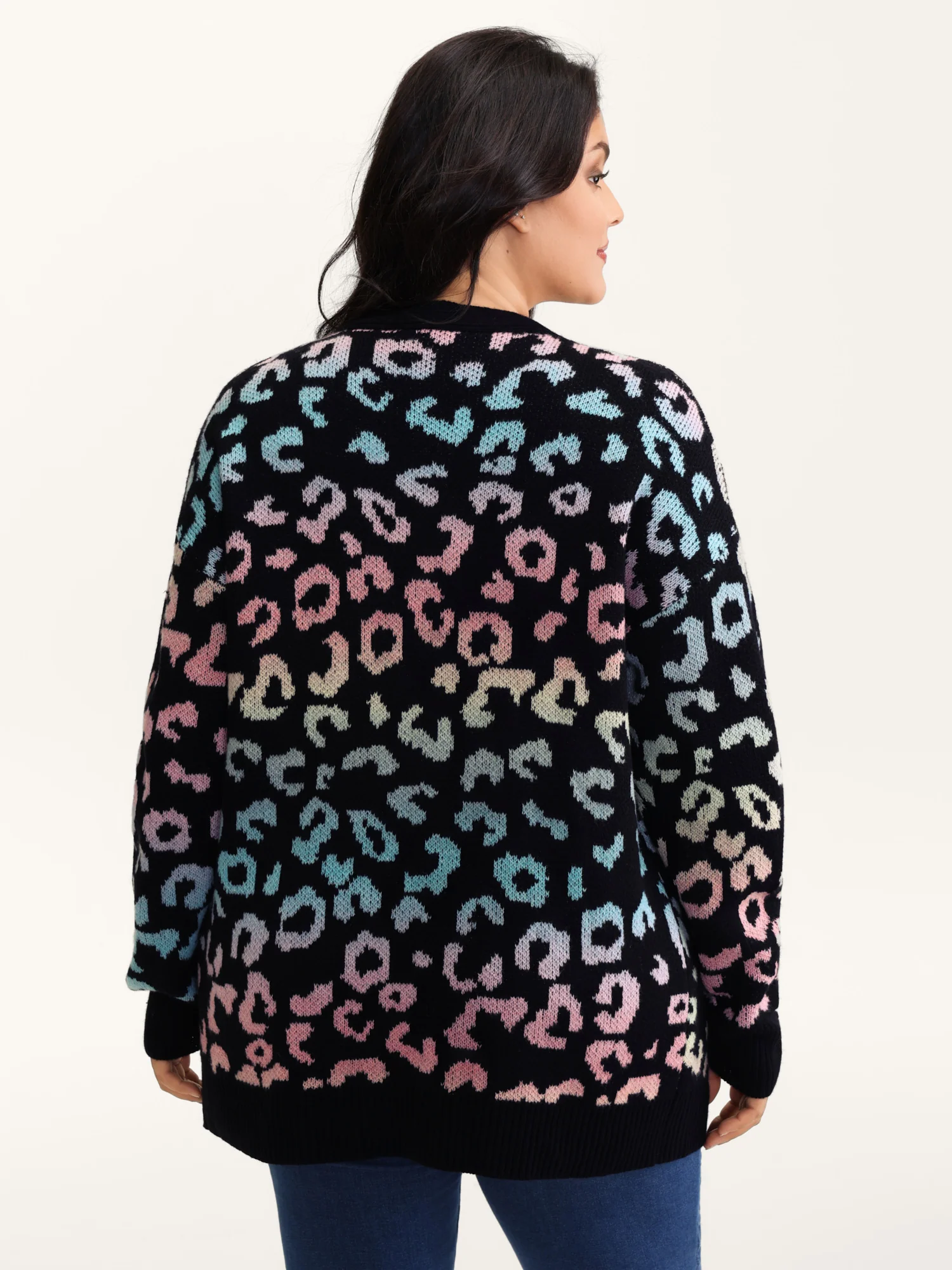Leopard Colorful Print Open-Front Cardigan - Image 4