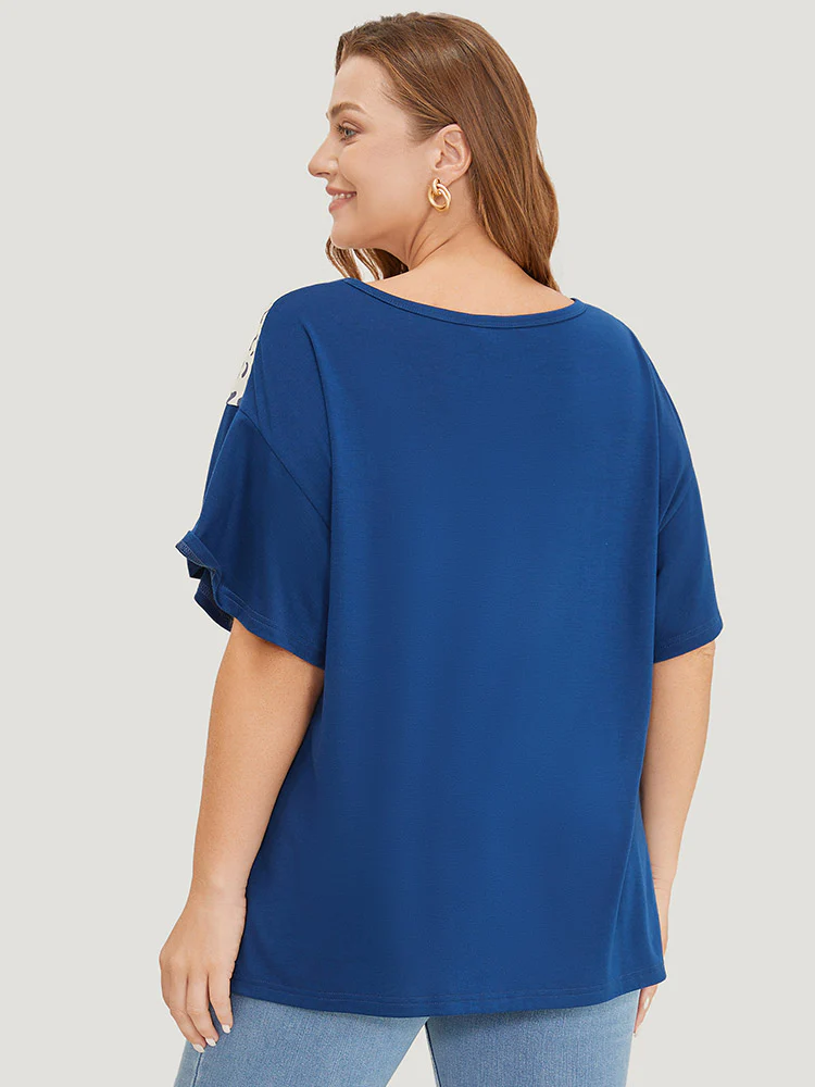 Leopard Contrast Batwing Sleeve Patchwork T-shirt - Image 5