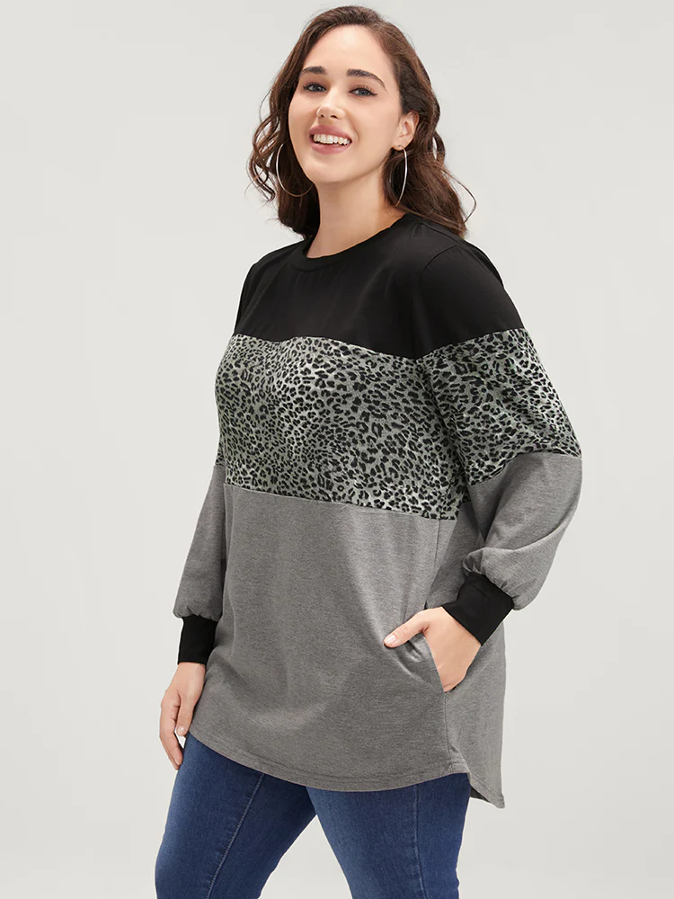 Leopard Contrast Drop Shoulder Sweatshirt - Image 2