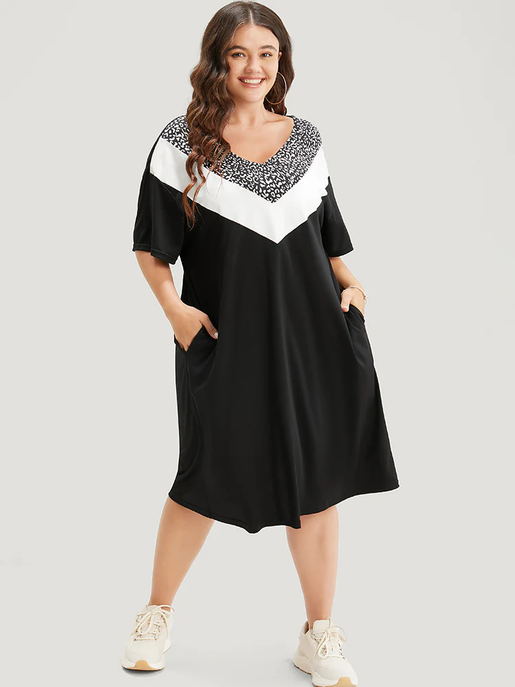 Leopard Contrast Pocket Arc Hem Dress - Image 2
