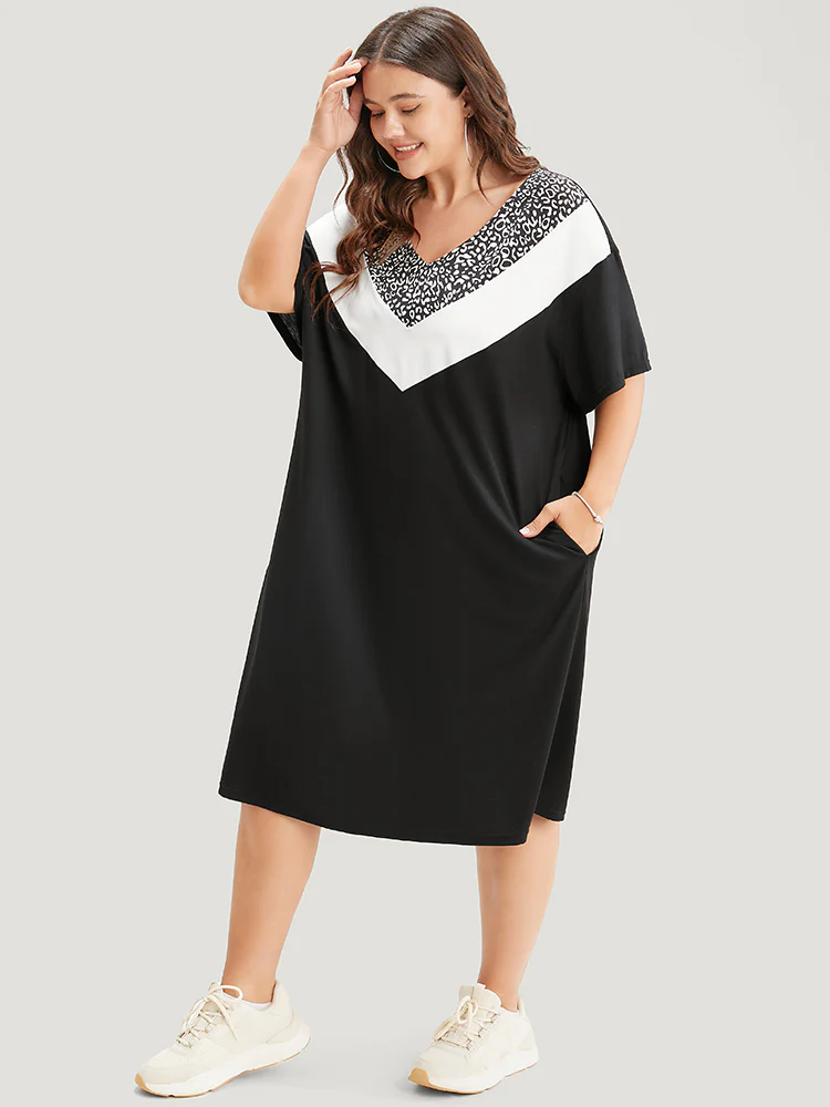 Leopard Contrast Pocket Arc Hem Dress - Image 3
