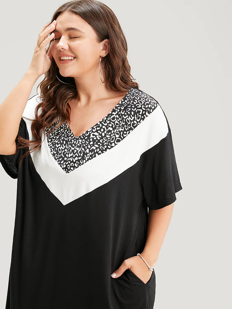 Leopard Contrast Pocket Arc Hem Dress - Image 6