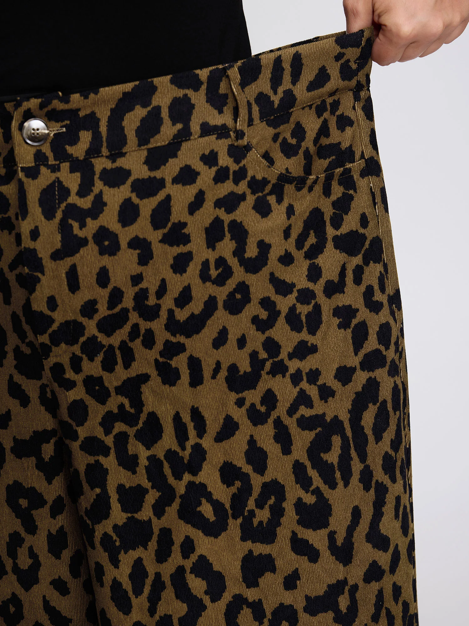 Leopard Corduroy Print Pockets Pants - Image 4