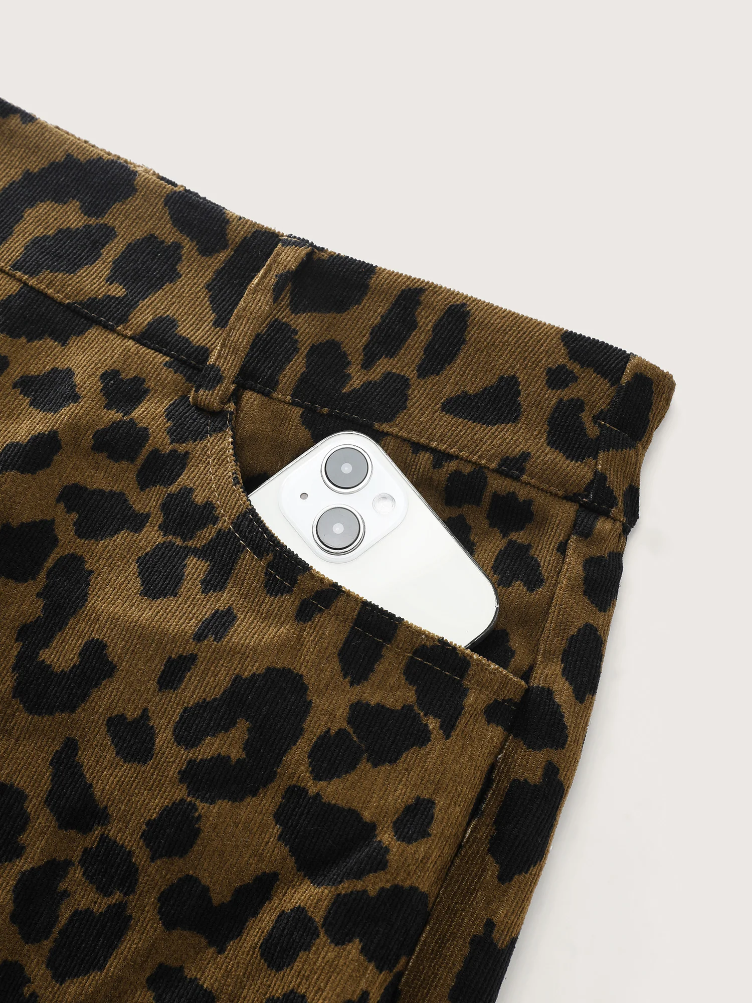 Leopard Corduroy Print Pockets Pants - Image 7