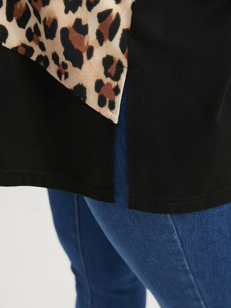 Leopard Drop Shoulder Split Long Tee - Image 5