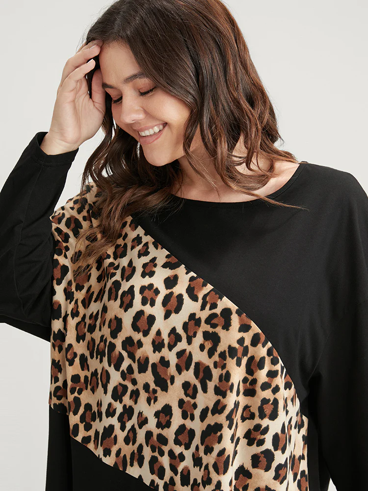 Leopard Drop Shoulder Split Long Tee - Image 6
