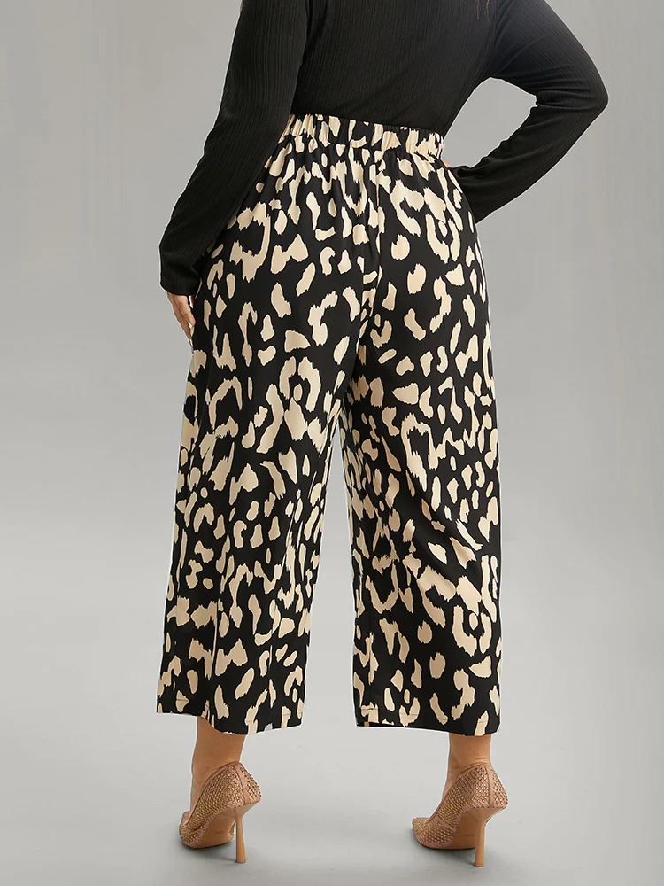 Leopard Elastic Waist Ties Wide Leg Pants - Image 2