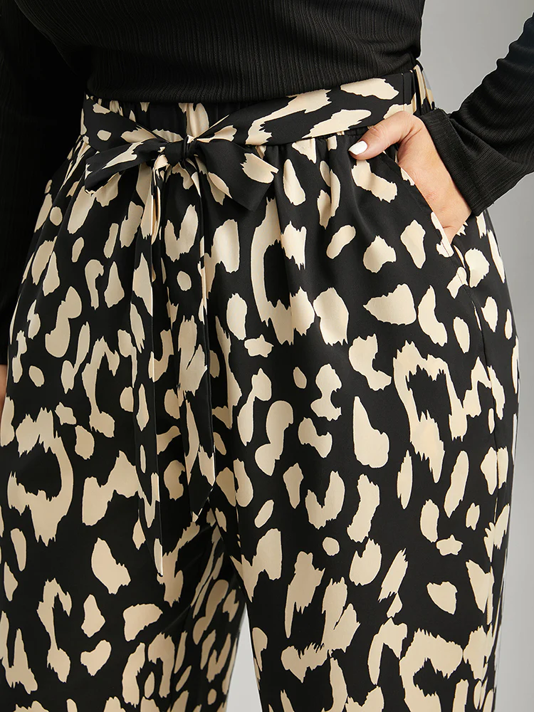 Leopard Elastic Waist Ties Wide Leg Pants - Image 5