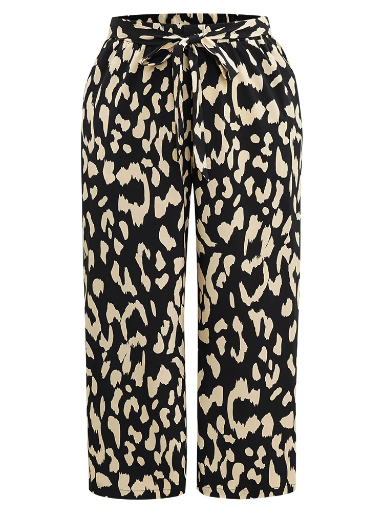 Leopard Elastic Waist Ties Wide Leg Pants - Image 6