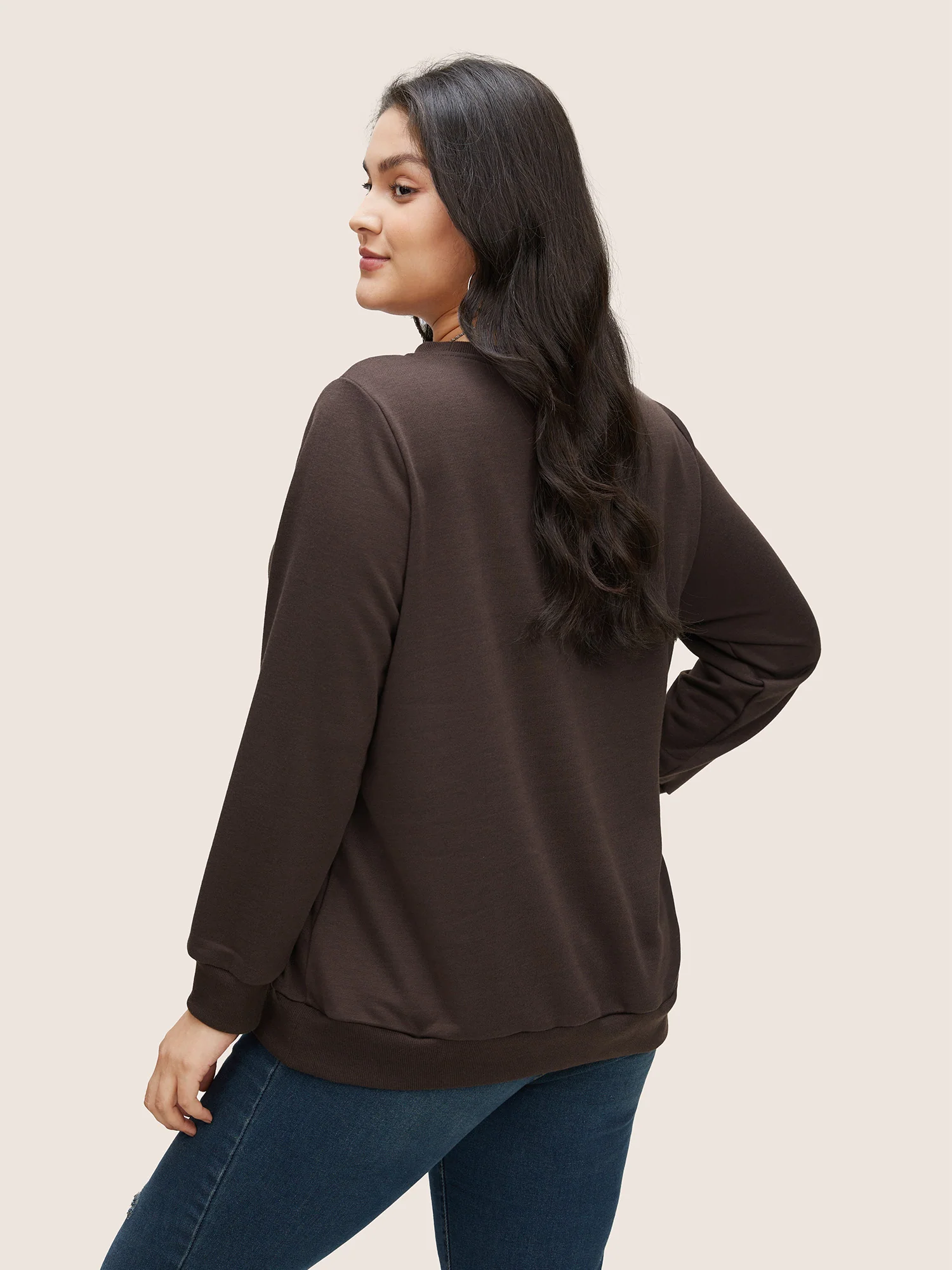 Leopard Embroidered Patch Rib Knit Sweatshirt - Image 2