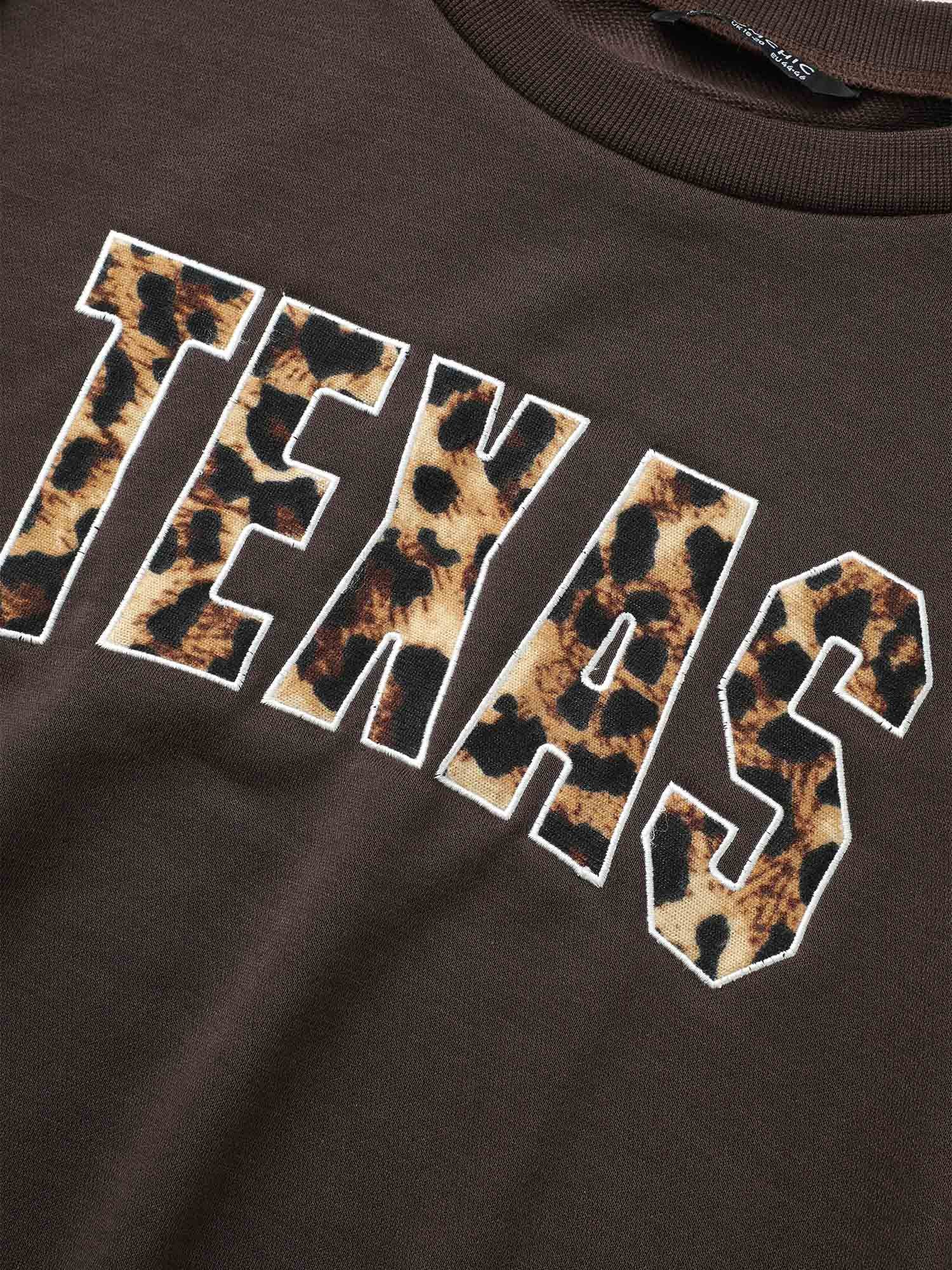 Leopard Embroidered Patch Rib Knit Sweatshirt - Image 4