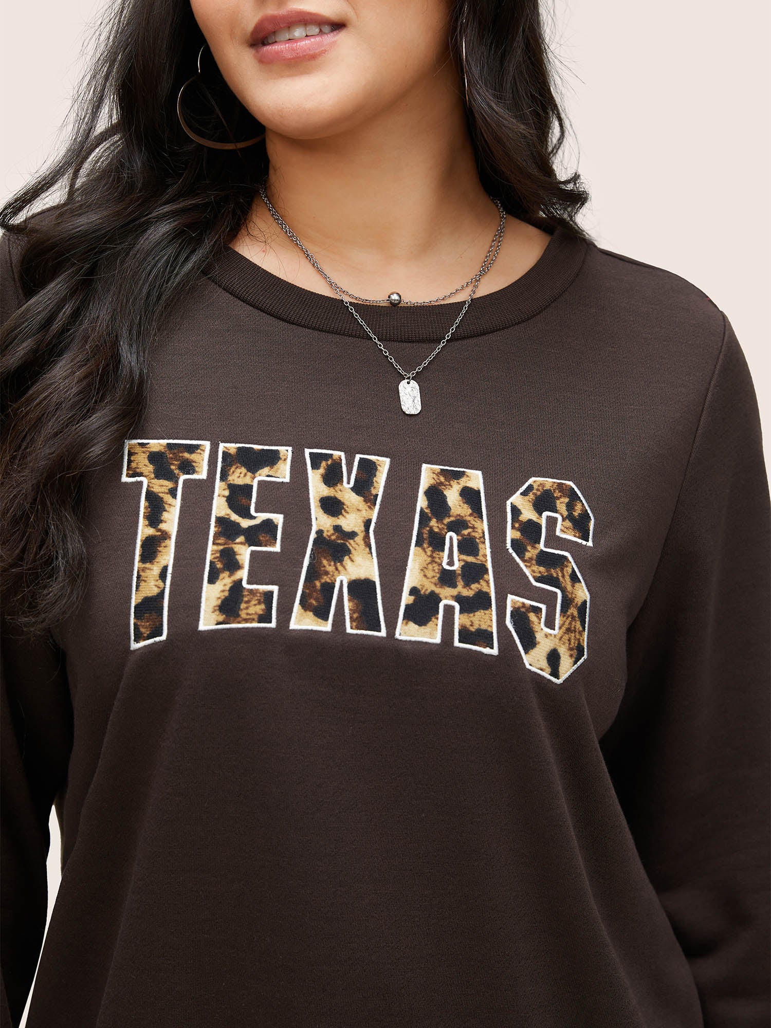 Leopard Embroidered Patch Rib Knit Sweatshirt - Image 5