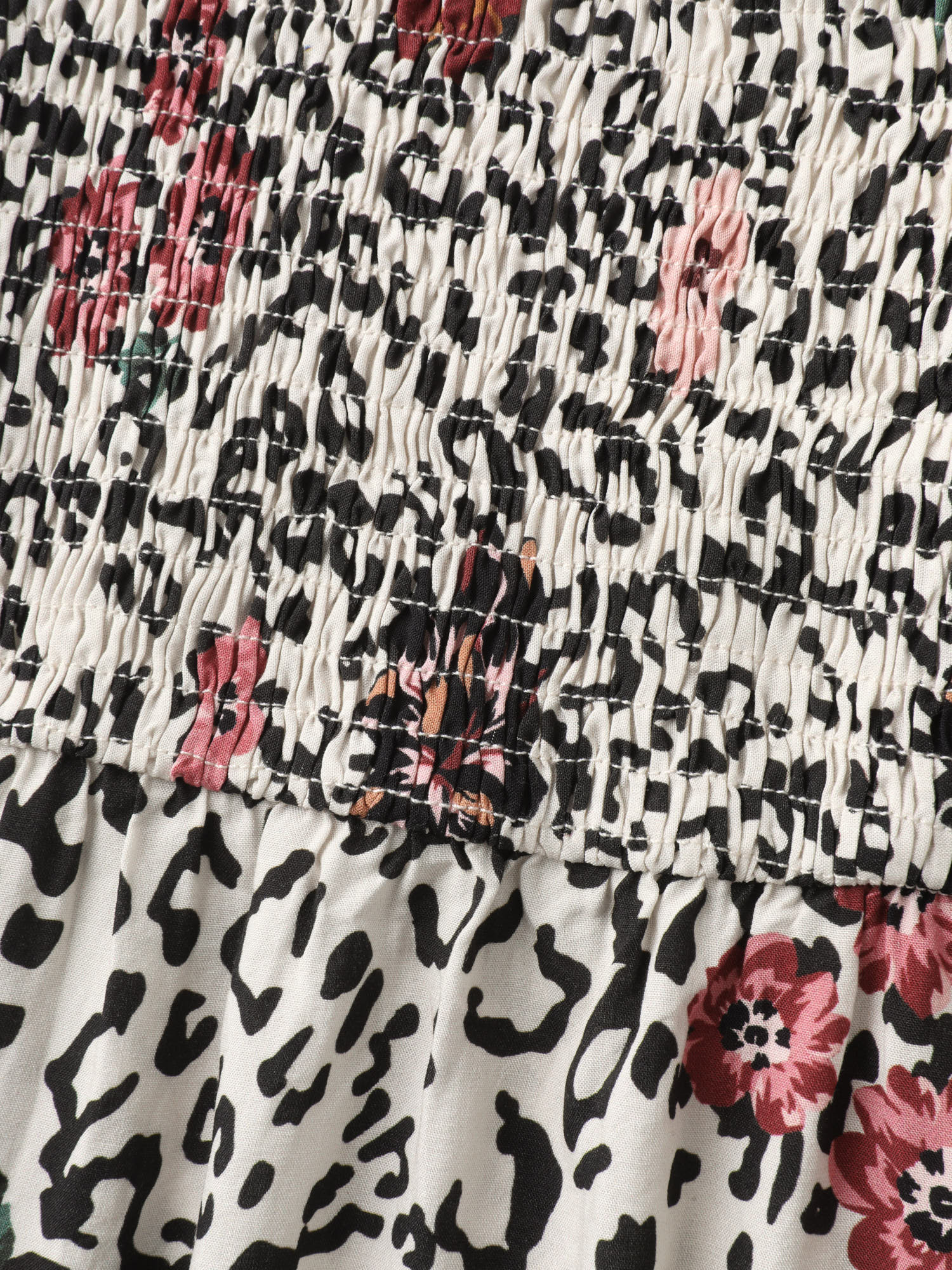 Leopard Floral Print Shirred Blouse - Image 5