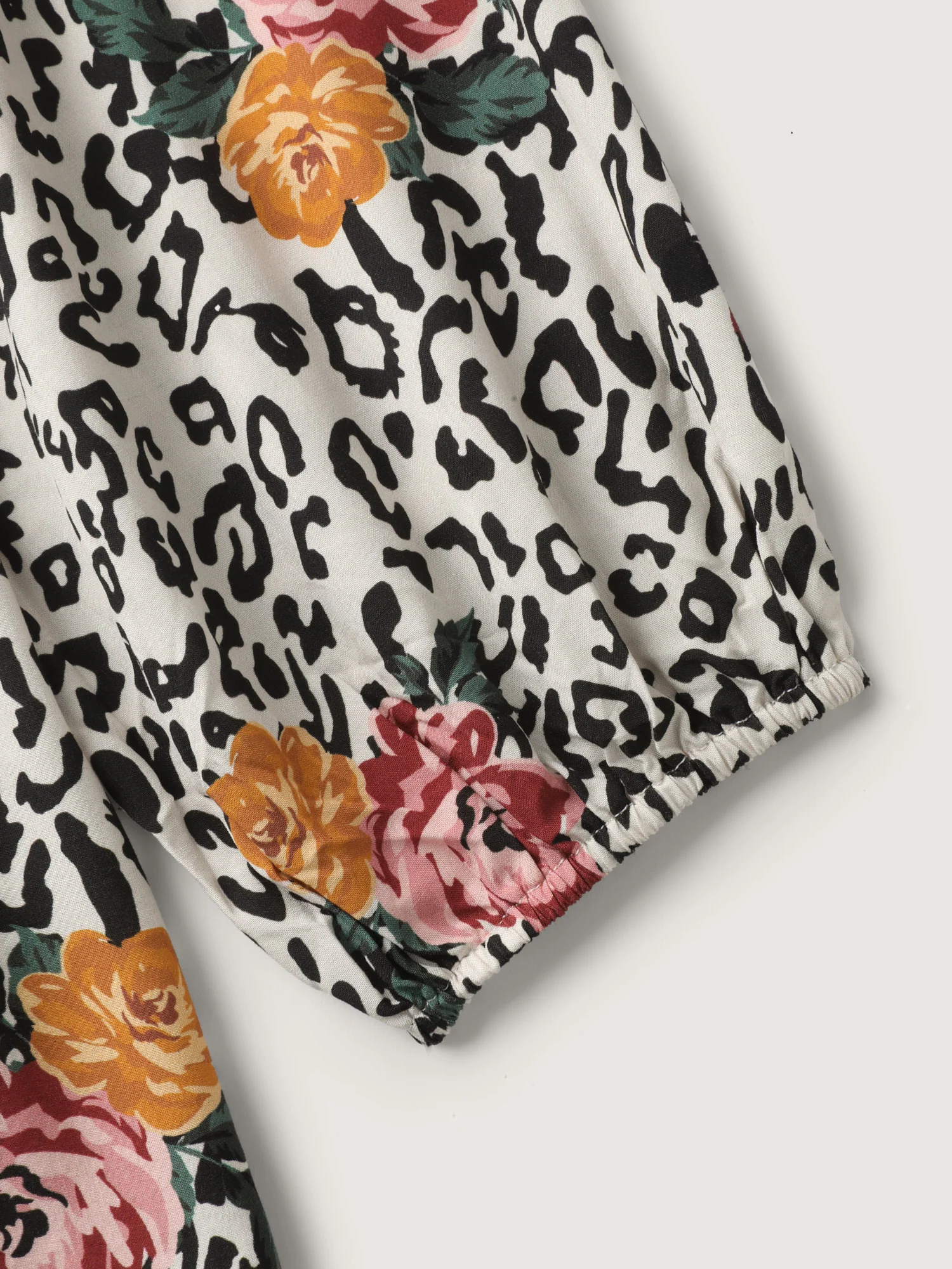 Leopard Floral Print Shirred Blouse - Image 6
