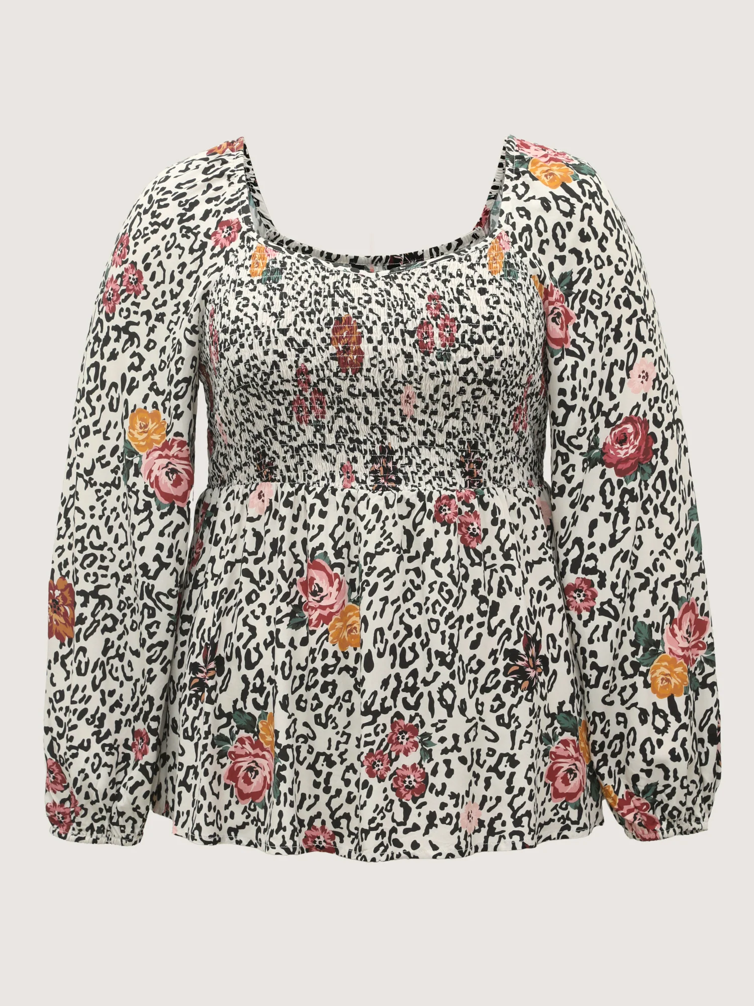 Leopard Floral Print Shirred Blouse - Image 7