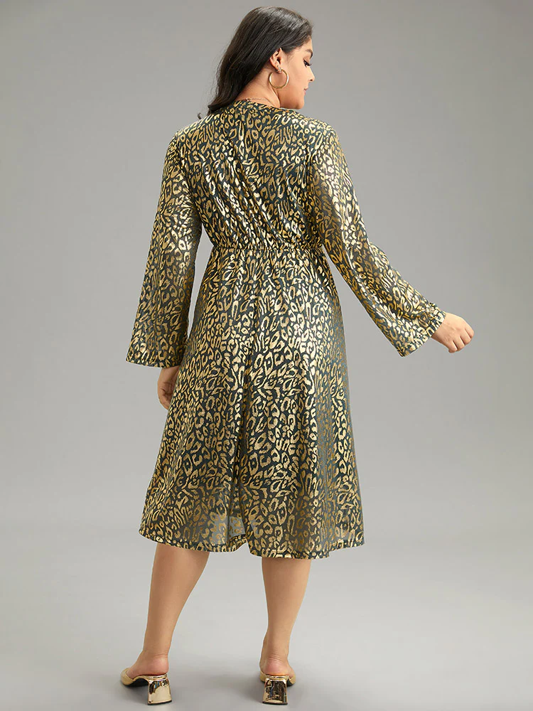 Leopard Glitter Pocket Elastic Waist Dress - Image 2