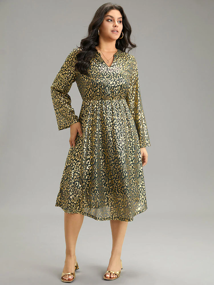 Leopard Glitter Pocket Elastic Waist Dress - Image 3
