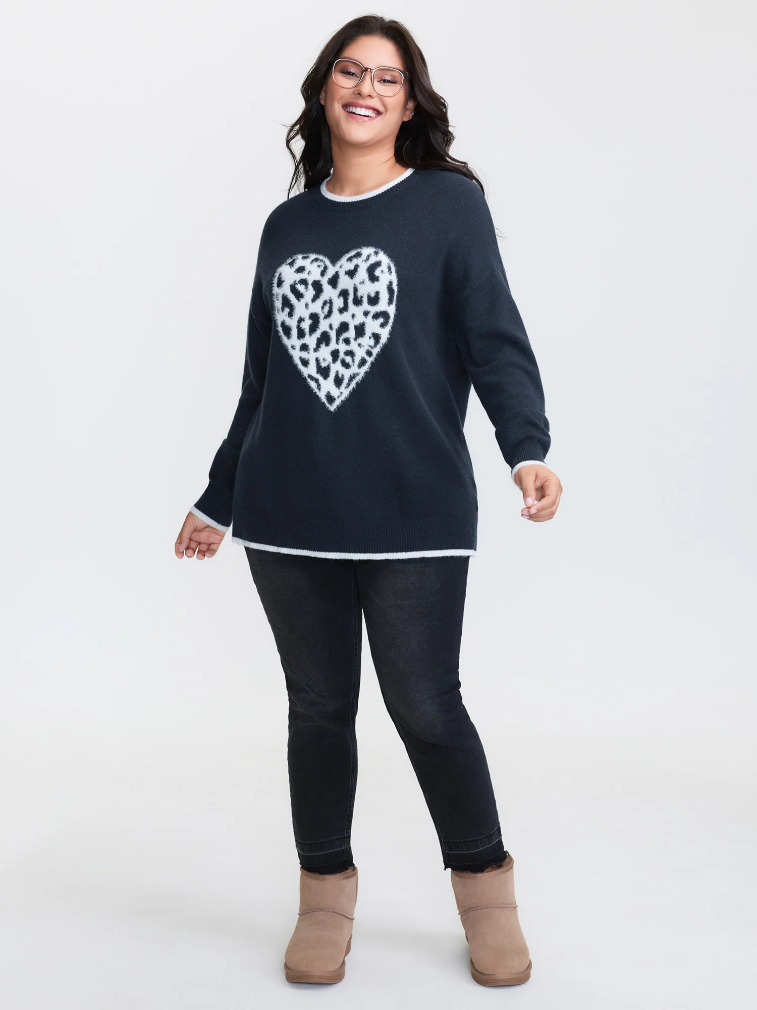 Leopard Heart Fluffy Texture Pullover - Image 2