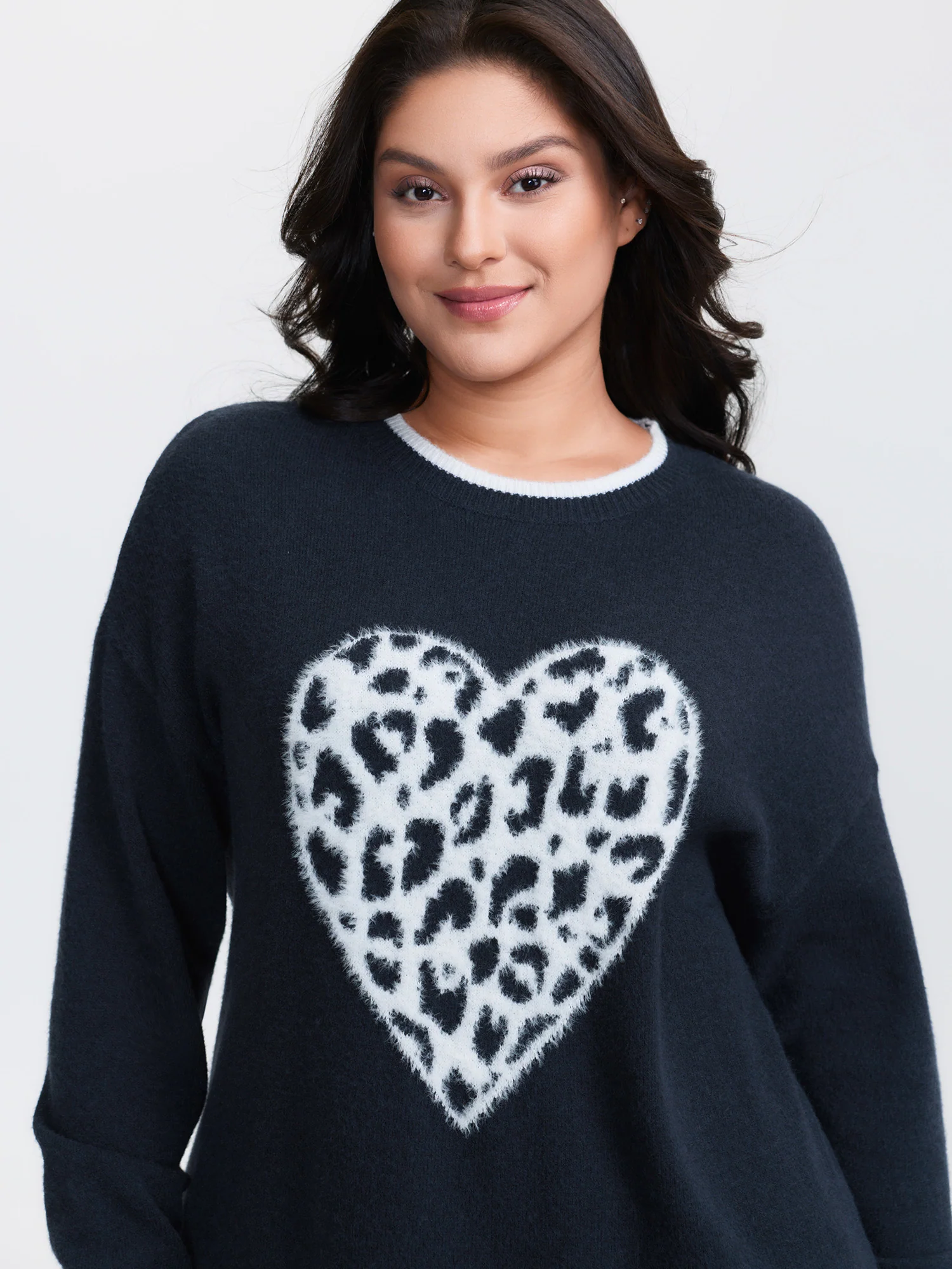 Leopard Heart Fluffy Texture Pullover - Image 3
