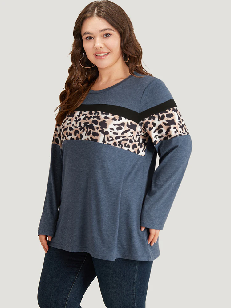 Leopard Heather Patchwork Crew Neck T-shirt - Image 4