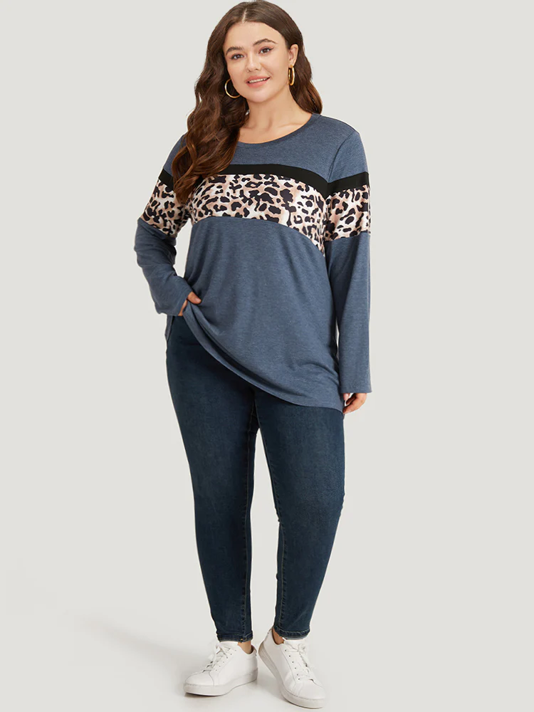 Leopard Heather Patchwork Crew Neck T-shirt - Image 5