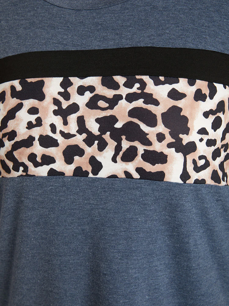 Leopard Heather Patchwork Crew Neck T-shirt - Image 7