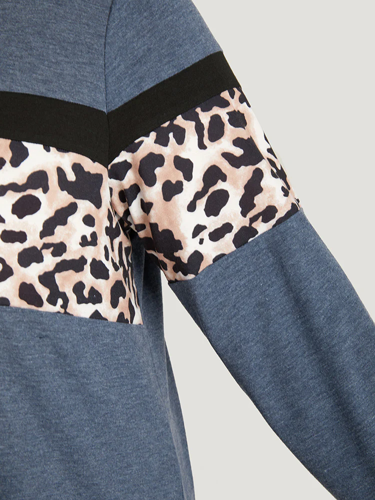 Leopard Heather Patchwork Crew Neck T-shirt - Image 8