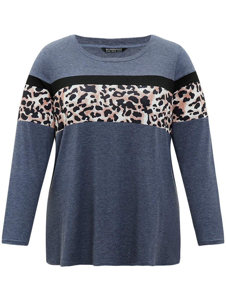 Leopard Heather Patchwork Crew Neck T-shirt - Image 9