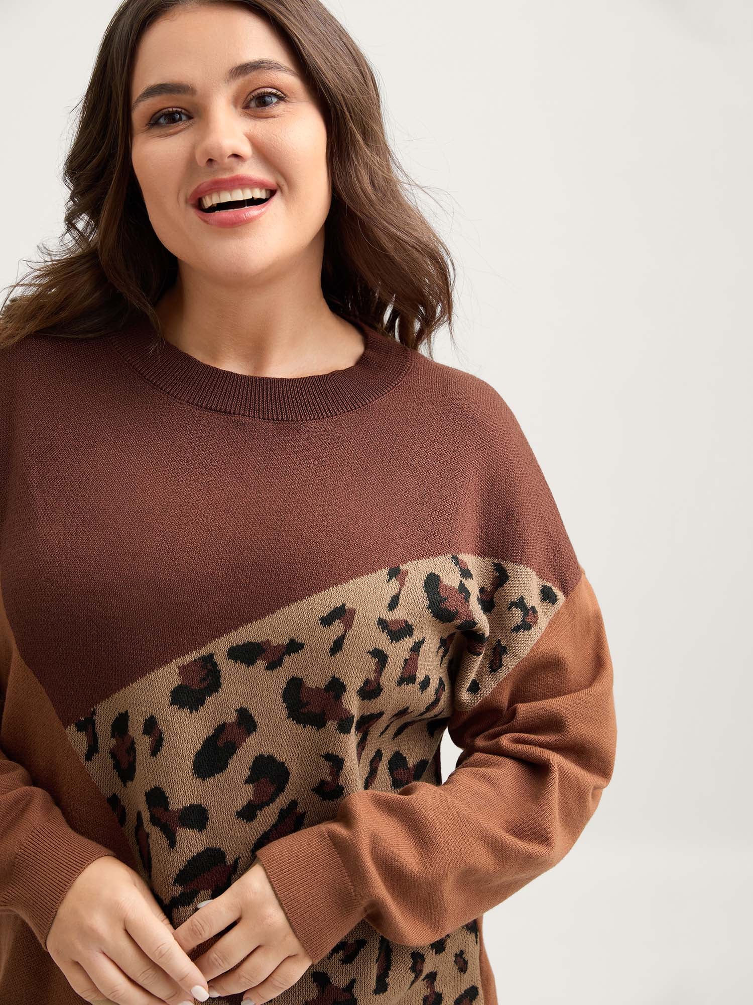 Leopard Jacquard Colorblock Pullover - Image 2
