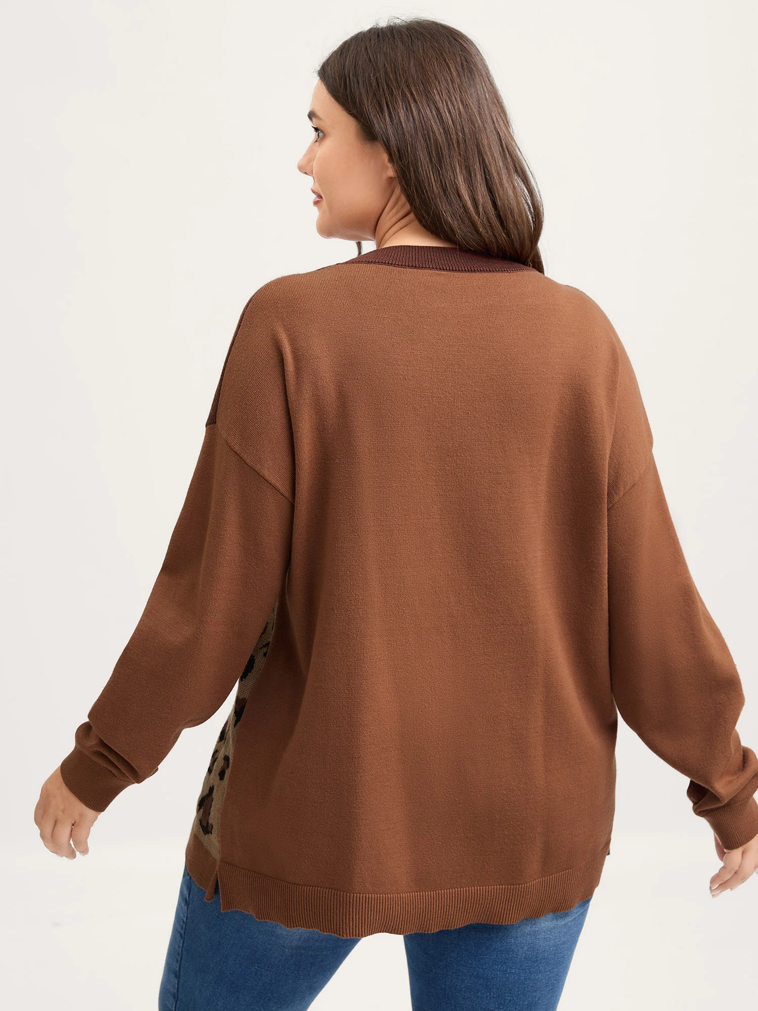 Leopard Jacquard Colorblock Pullover - Image 5