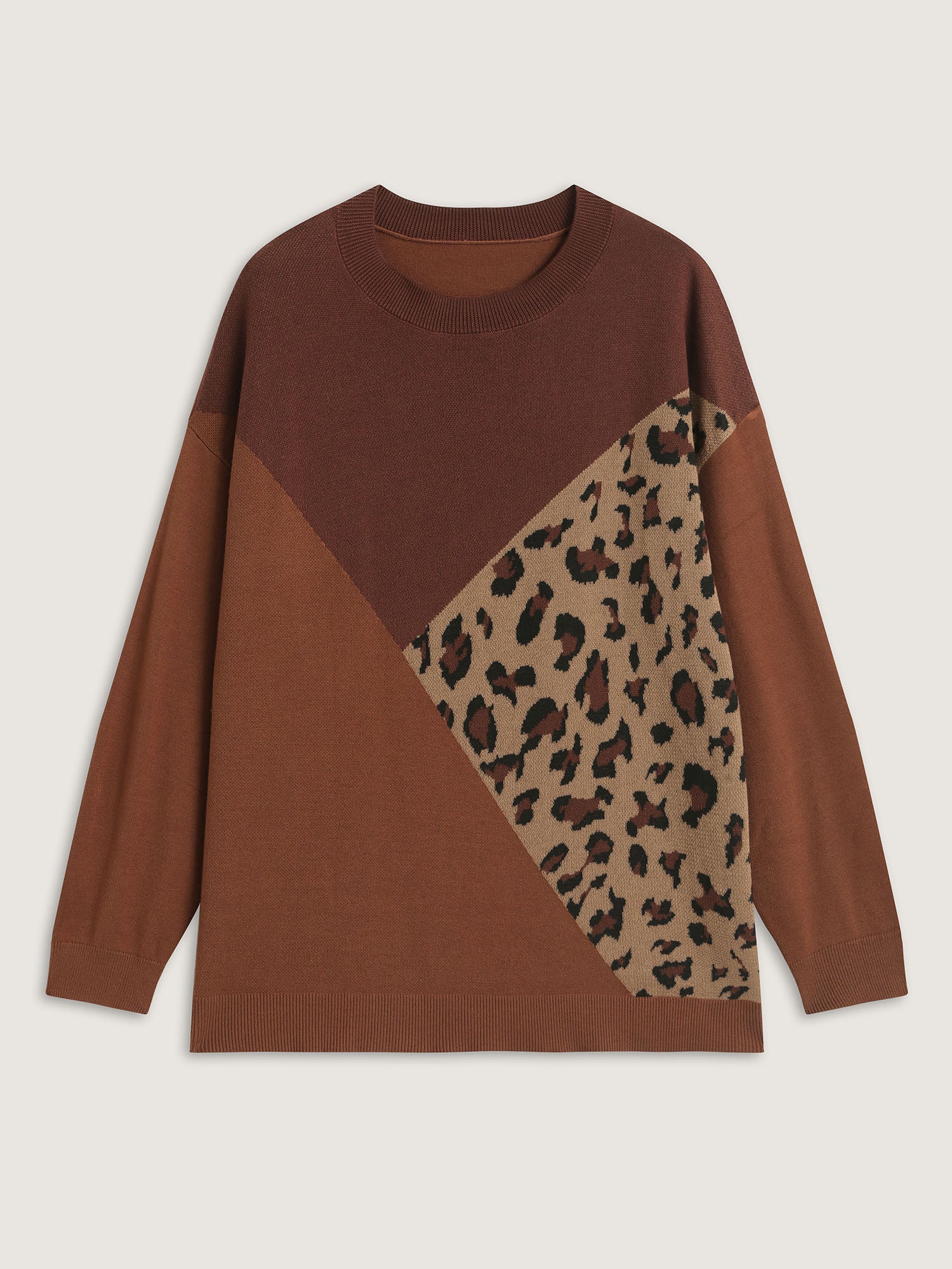 Leopard Jacquard Colorblock Pullover - Image 8