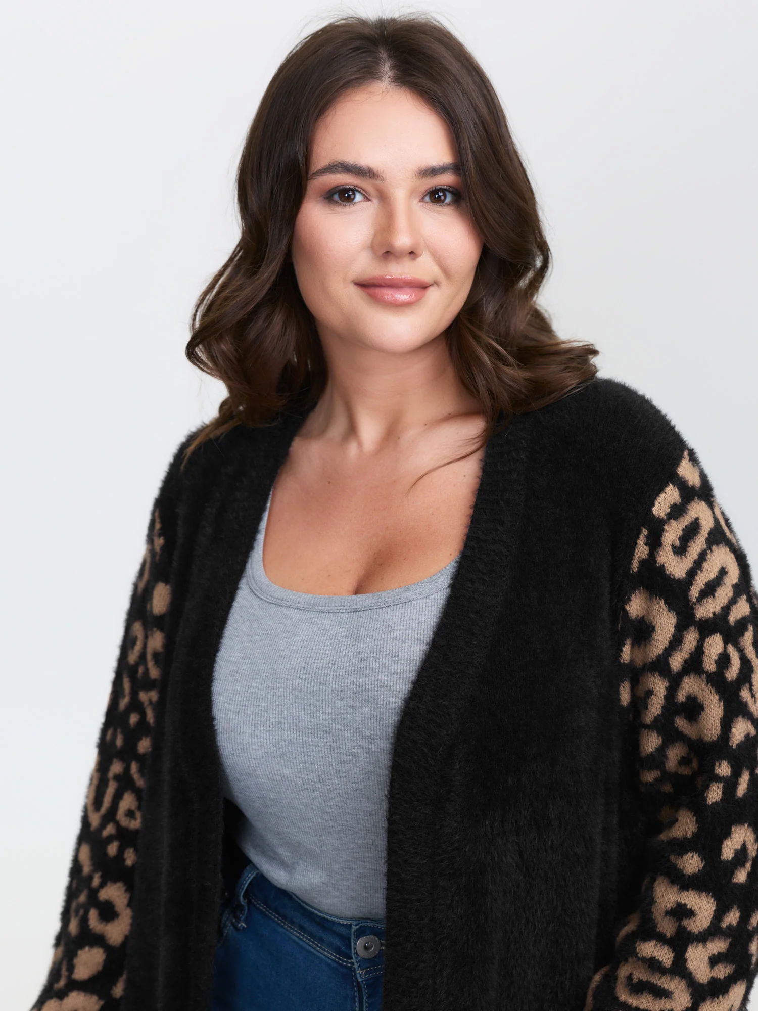 Leopard Jacquard Furry Open-Front Knit Cardigan - Image 2