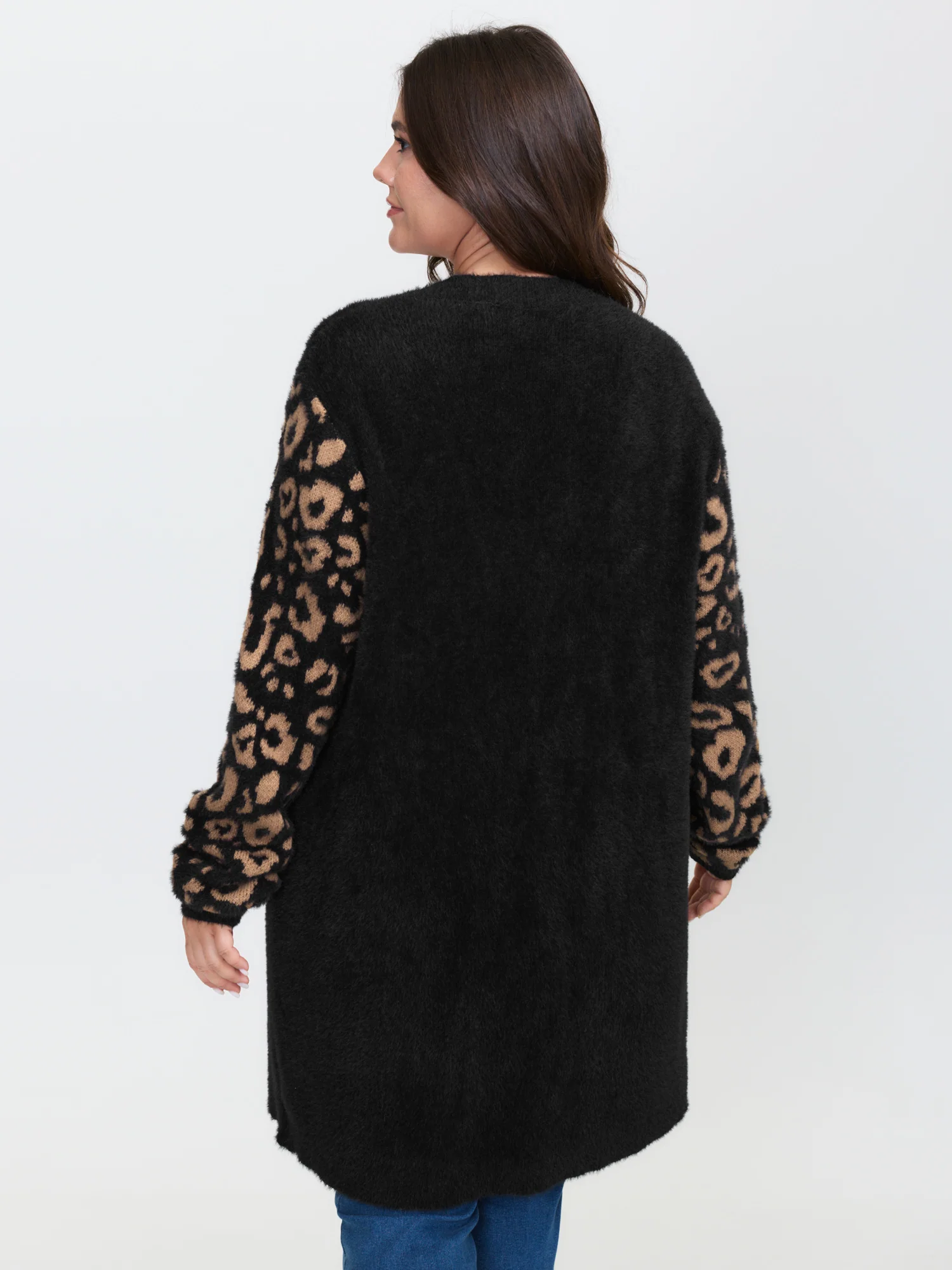 Leopard Jacquard Furry Open-Front Knit Cardigan - Image 5