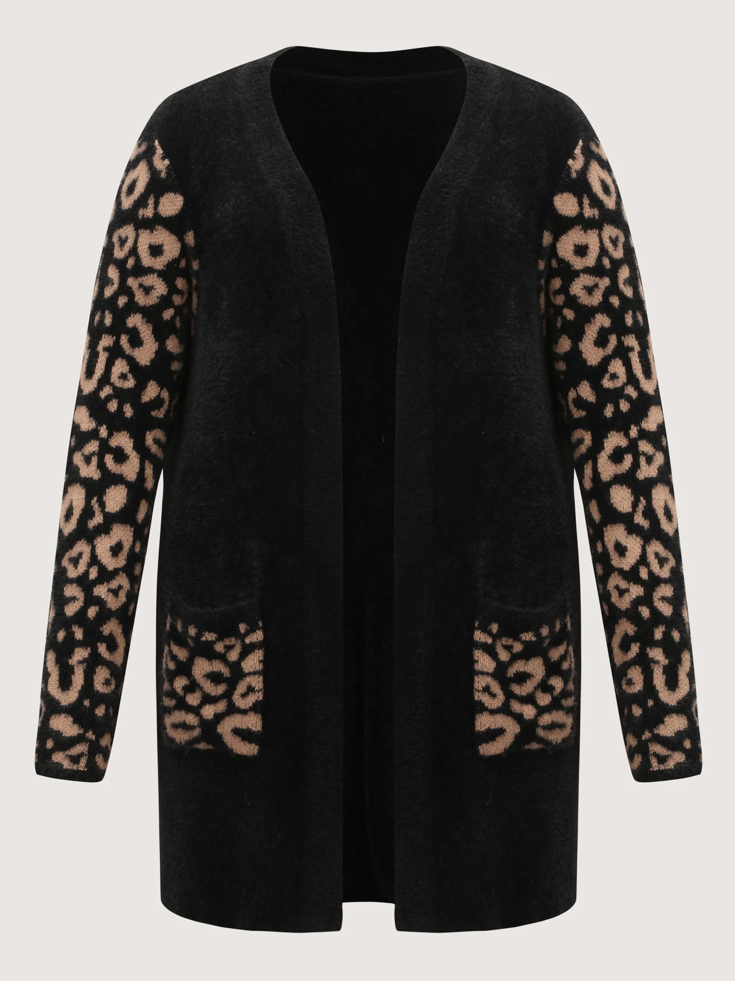 Leopard Jacquard Furry Open-Front Knit Cardigan - Image 8