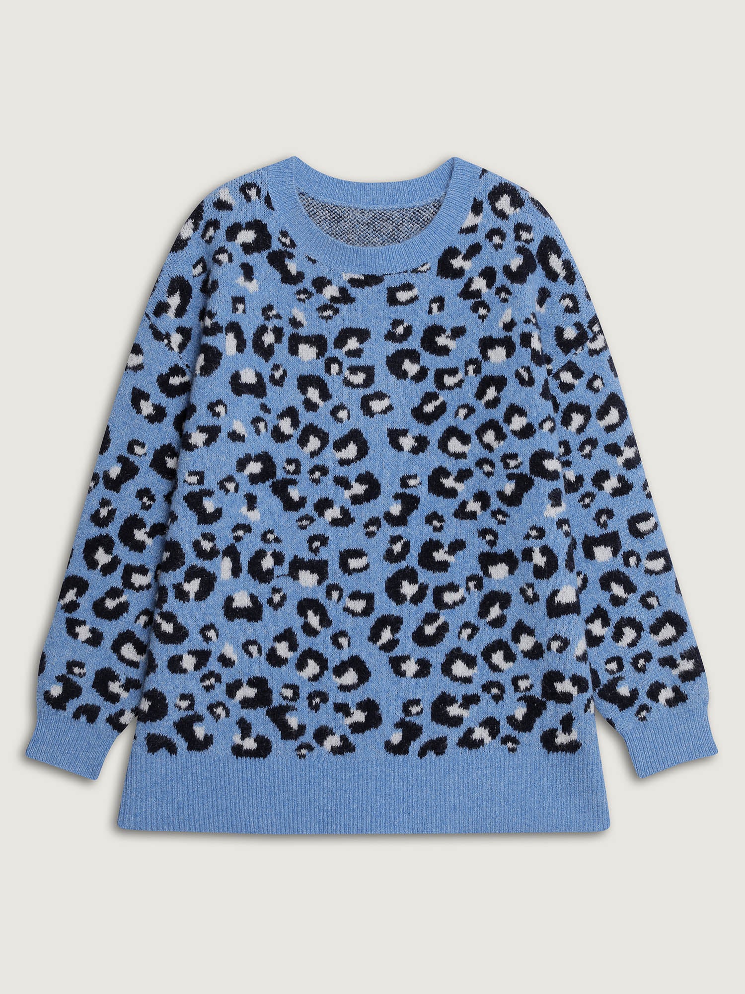 Leopard Jacquard Ribbed Round Neck Pullover - Image 7