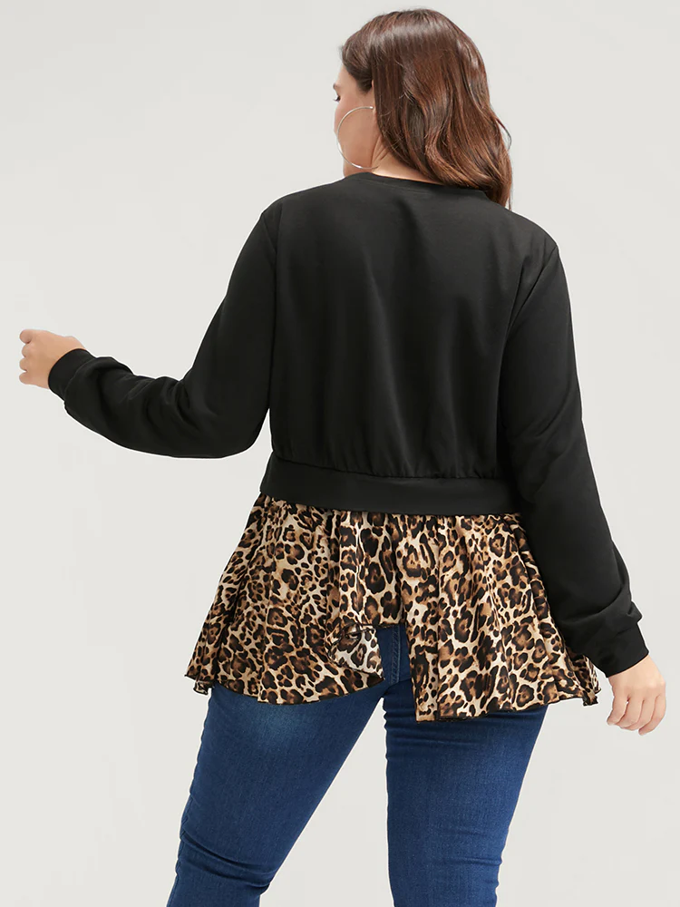 Leopard Patchwork Asymmetrical Hem Sweatshirt - Image 5