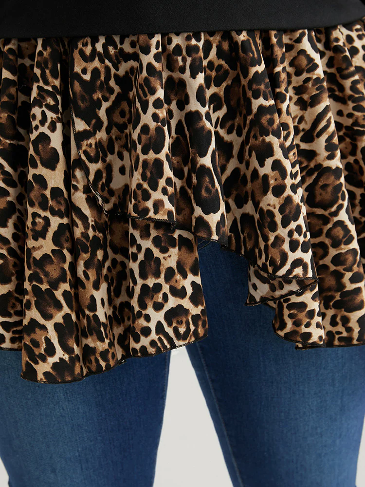 Leopard Patchwork Asymmetrical Hem Sweatshirt - Image 6