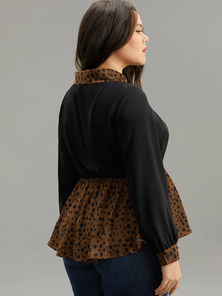 Leopard Patchwork Elastic Waist Blouse - Image 2