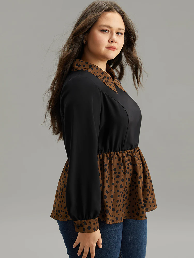 Leopard Patchwork Elastic Waist Blouse - Image 3