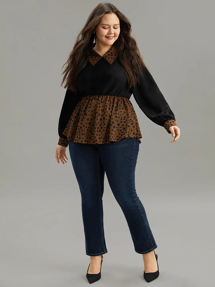 Leopard Patchwork Elastic Waist Blouse - Image 4