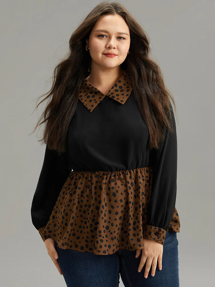 Leopard Patchwork Elastic Waist Blouse - Image 5